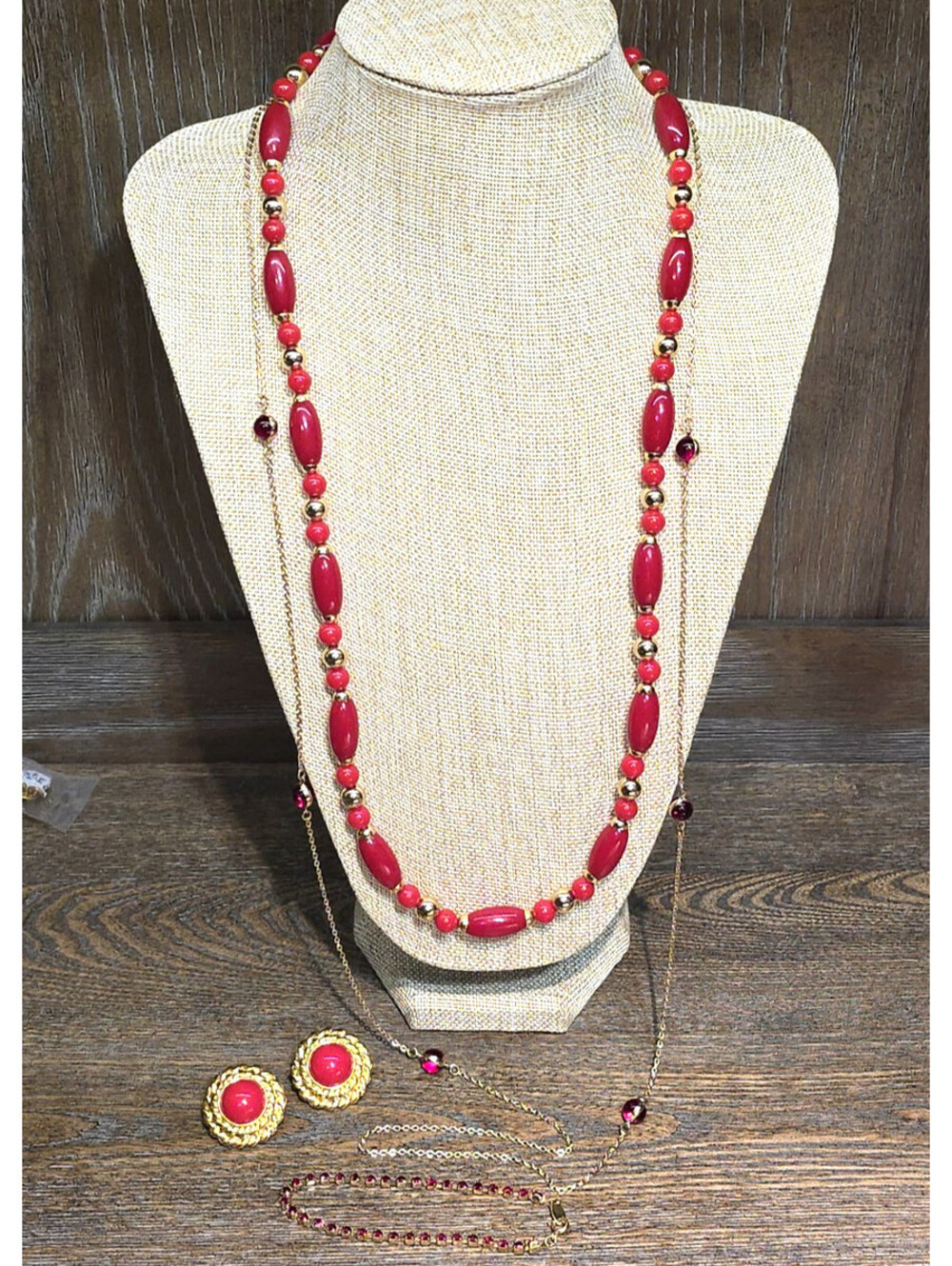 Red Gold Vintage Jewelry Lot Rhinestone Tennis Bracelet Lucite Necklace Earrings